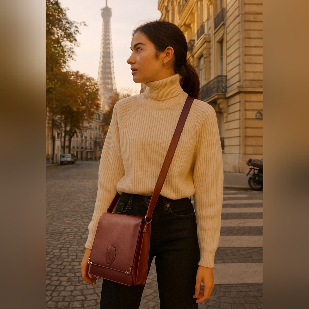 Les Must de Cartier Vintage Shoulder Flap Front Bag-Wine